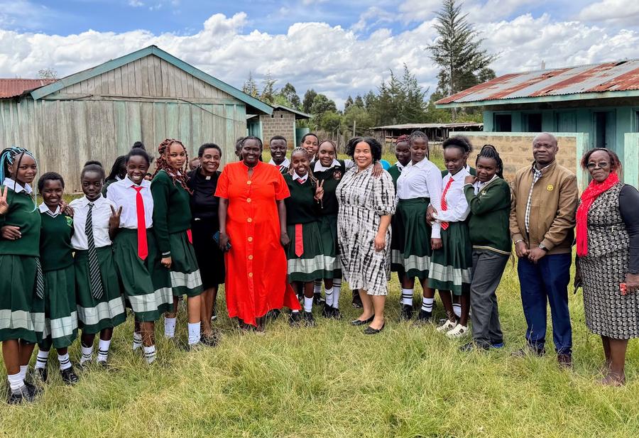 St. Rita Evergreen Girls School full group photo — students, staff, and GDP team outdoors at Nyahururu Kenya
