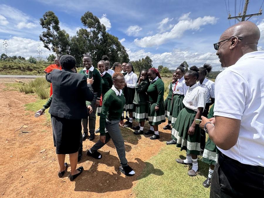 GDP team welcoming St. Rita students on a field visit — laughter and connection, Nyahururu Kenya